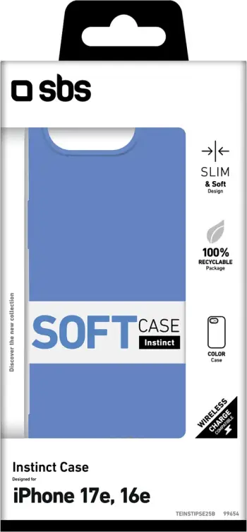 Mbështjellës SBS Instinct për iPhone 16e/17e, TPU me astar mikrofibre, 20 g, blu, në kuti