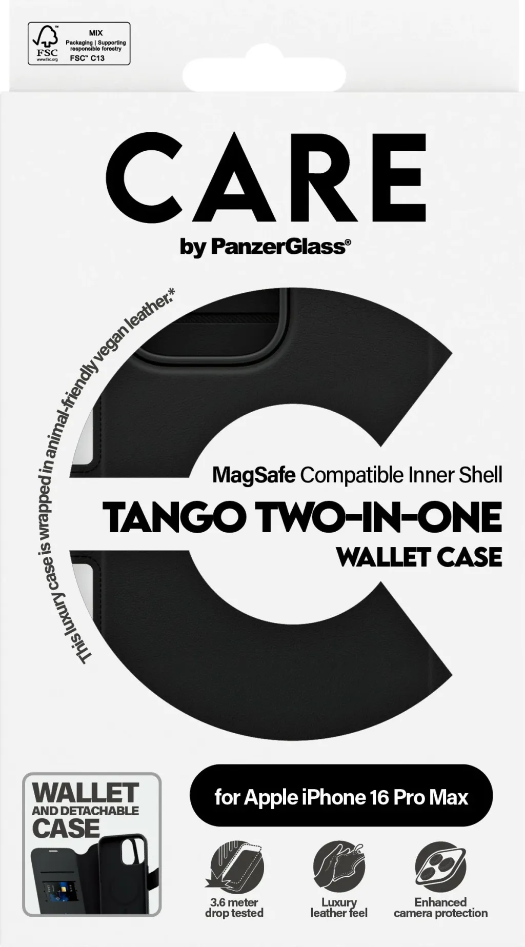Mbështjellës PanzerGlass CARE Case Feature Tango 2-in-1 Wallet për iPhone 16 Pro Max, e zezë - 3