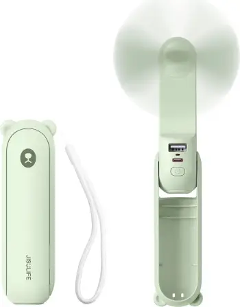 Ventilator dore Jisulife Life8 Plus, 4500mAh, me power bank dhe llambë LED, i gjelbër, set