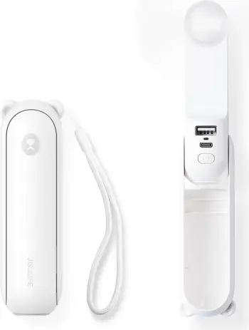 Ventilator dore Jisulife Life8 Plus 4500mAh me power bank dhe llampë LED, i bardhë
