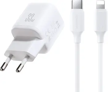 Karikues muri Joyroom JR-TG7 33W USB-A + USB-C, kabllo USB-C në Lightning 1m, bardhë
