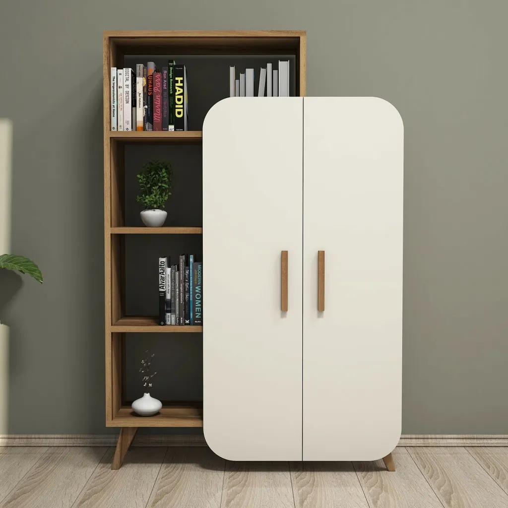 Raft librash Hanah Home, formë moderne, ngjyrë arrë dhe krem - 3