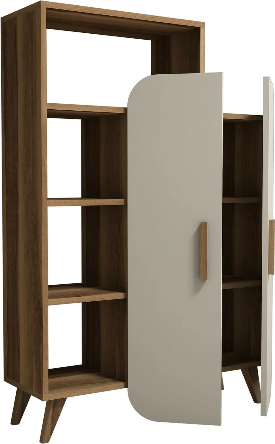Raft librash Hanah Home, formë moderne, ngjyrë arrë dhe krem - 4