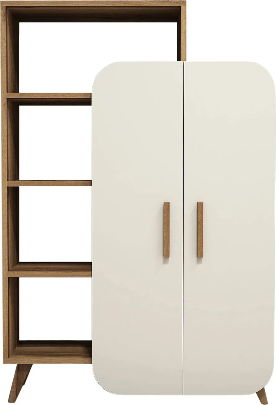 Raft librash Hanah Home, formë moderne, ngjyrë arrë dhe krem - 5