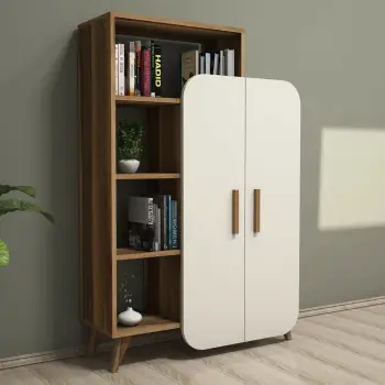 Raft librash Hanah Home, formë moderne, ngjyrë arrë dhe krem