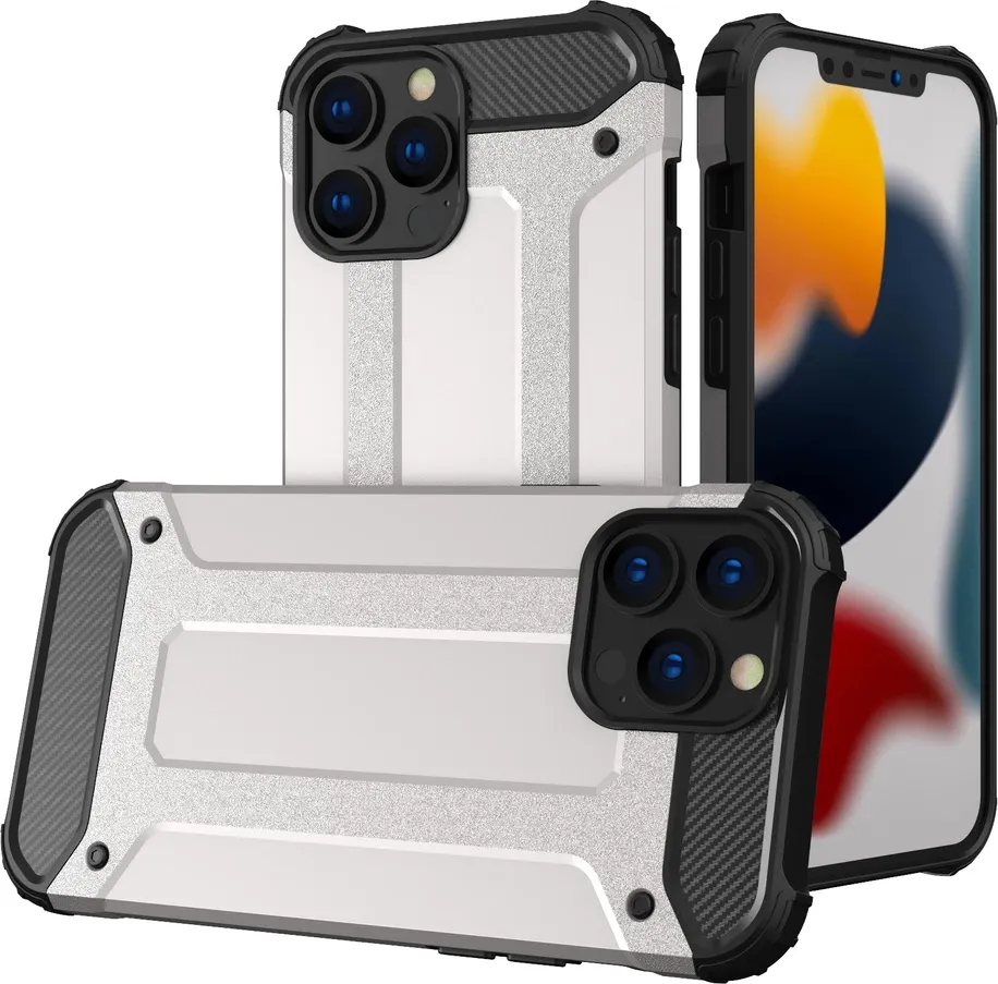 Mbështjellës Hurtel Hybrid Armor për iPhone 13 Pro, argjendtë - 1