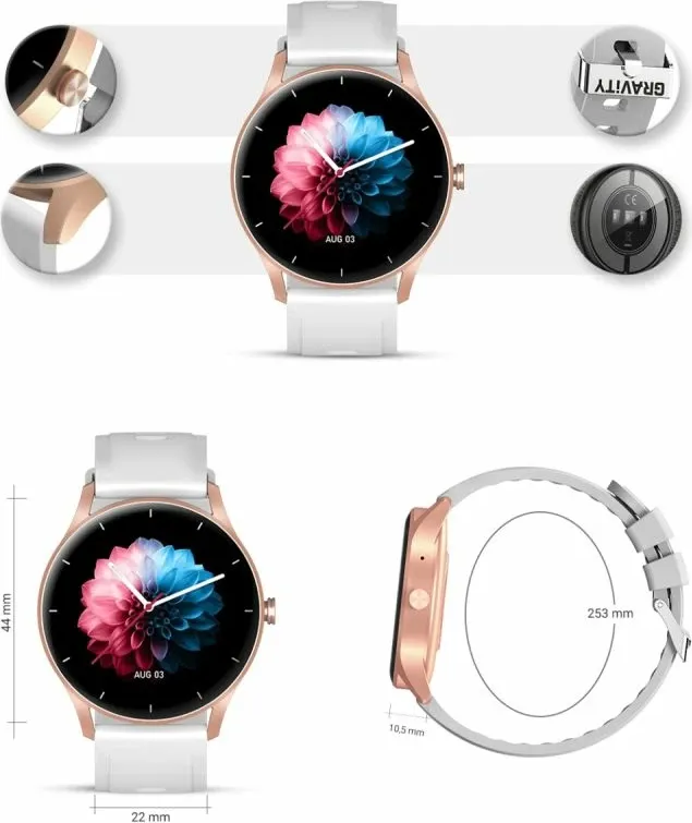 Smartwatch Gravity për femra, rose gold-white - 7
