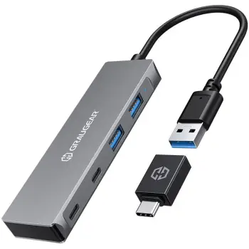 USB HUB GrauGear USB-HUB 4x USB 3.0, 2x Type-C, 2x Type-A, argjendtë