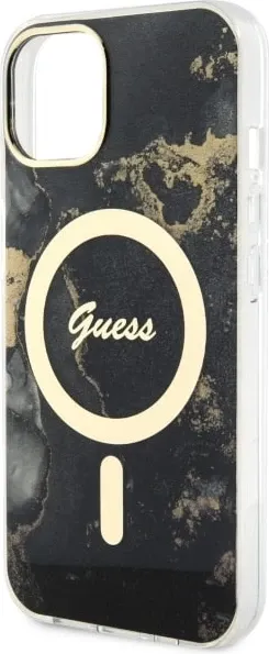 Mbështjellës Guess Golden Marble për iPhone 14 Plus 6.7", MagSafe, zi - 6