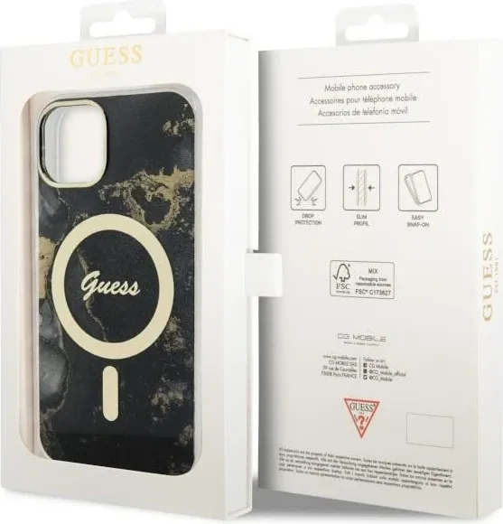 Mbështjellës Guess Golden Marble për iPhone 14 Plus 6.7", MagSafe, zi - 8
