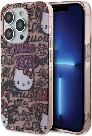 Mbështjellës Hello Kitty IML Tags Graffiti për iPhone 13 Pro Max, rozë