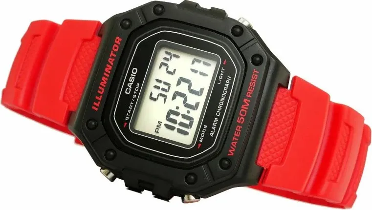 Orë dore për meshkuj Casio W-218H-4B, rrip i kuq, me kuti - 3