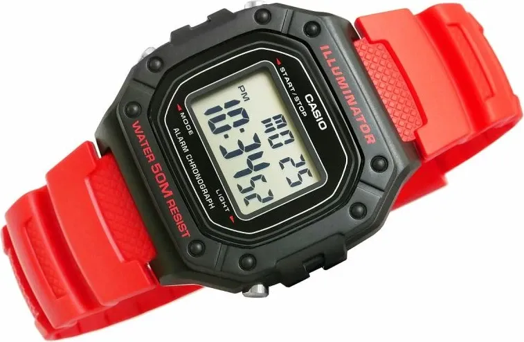 Orë dore për meshkuj Casio W-218H-4B, rrip i kuq, me kuti - 4