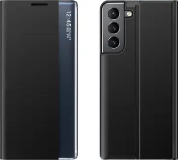 Mbështjellës Hurtel për Samsung Galaxy S22+, me flap dhe mbajtëse, i zi