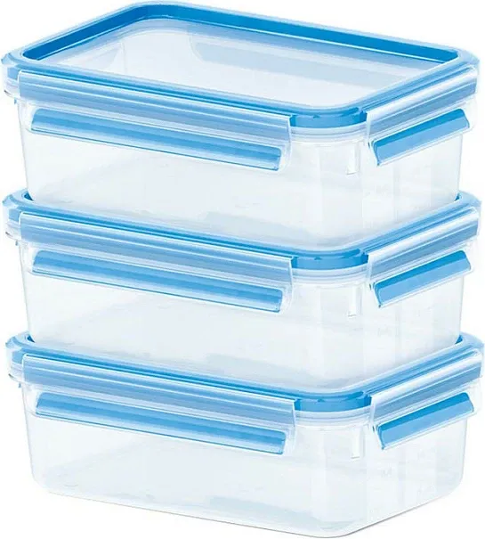 Set enësh plastike Emsa CLIP & CLOSE 2.0, 3 copë, 0.55L, kaltër - 1