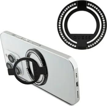 Mbështjellës Guess MagSafe Ring Stand me kristale, për celular, i zi