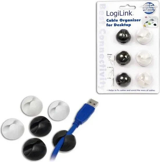 Mbajtëse për kabllo LogiLink, 6 copë, e zezë/ argjend - 2