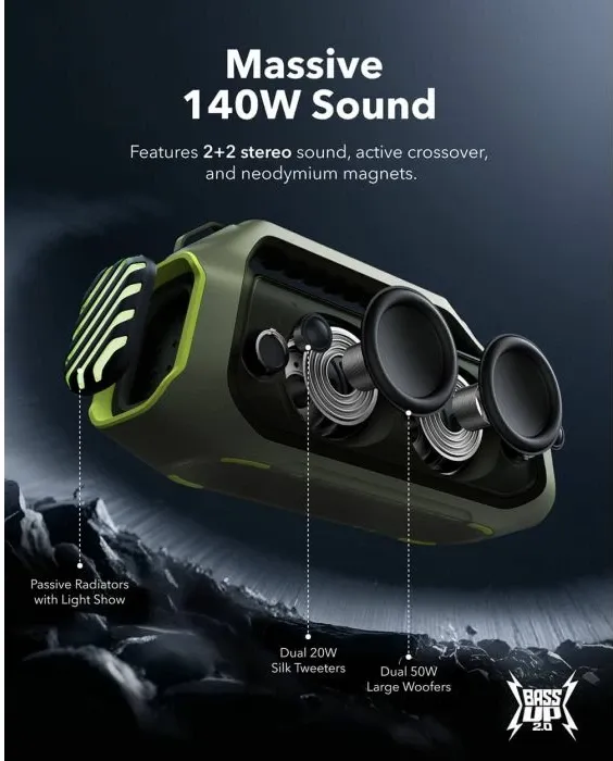 Altoparlant portativ Bluetooth ANKER Soundcore Boom 2 Plus A3134061 140W, jeshil - 4