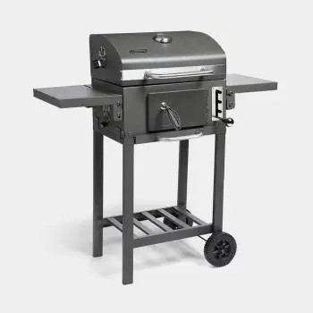 grill me qymyr portativ VONHAUS 2500869 2-në-1 smoker, me rafta anësorë të palosshëm, me termometër, zi/argjend