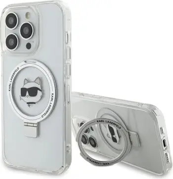 Mbështjellës Karl Lagerfeld Ring Stand Choupette Head MagSafe për iPhone 15 Pro 6.1", Bardhë