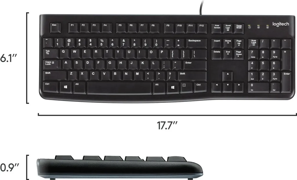 Tastierë Logitech K120, full-size, me kabllo, USB, AZERTY, e zezë - 3
