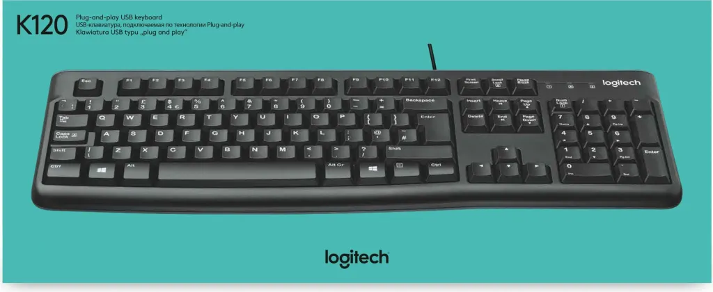 Tastierë Logitech K120, full-size, me kabllo, USB, AZERTY, e zezë - 9