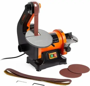 Makinë lëmimi stacionare me shirit & disk VONHAUS 3500219, 250W, shirit 25x760mm, disk 125mm, set 3 rripa + 3 disqe, portokalli/zi