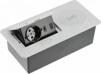 Prizë e integrume GTV AVARO PLUS, 1x 16A, USB-A/USB-C, karikues Qi, kabllo 1.5m, silver