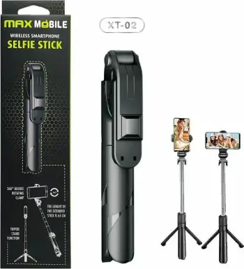 Selfie stick tripod MAXLINE MaxMobile XT-02, Bluetooth, 65 cm, për telefona deri 6.8", 360°, me telekomandë, i zi