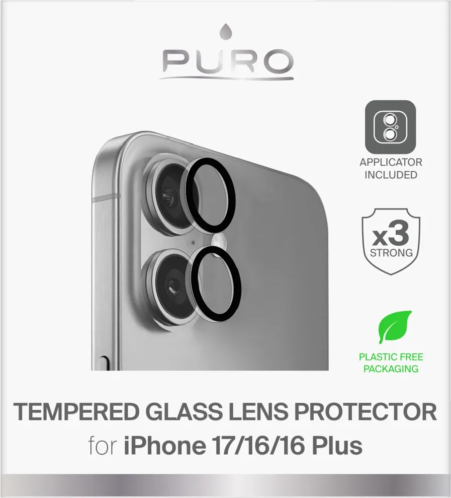 Xhama të temperuar për lente kamere, Puro Individual, për iPhone 17 / iPhone 16 / iPhone 16 Plus - 1
