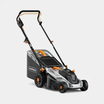 kositëse bari elektrike VONHAUS 3500359 1800W, gjerësi prerjeje 43 cm, thes 52 L, kabllo 12 m, mulching, gri/zezë me portokalli