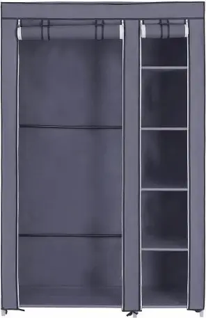 Garderobë portative SONGMICS LSF007G, palosëse, me mbulesë pëlhure, shinë për varëse dhe rafte, 110 x 45 x 175 cm, gri, 1 copë
