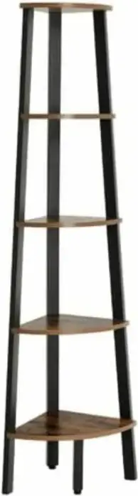 Raft këndi për libra VASAGLE LLS35X, 5 nivele, stil industrial, kornizë metalike, 34.5 x 34.5 x 159 cm, kafe rustike/zi