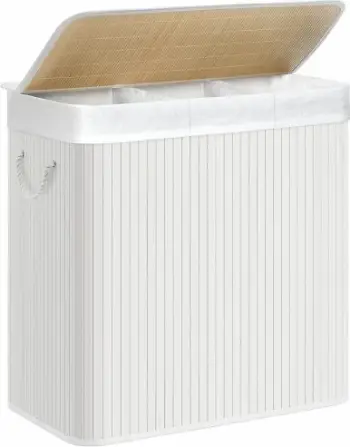 shportë rrobash SONGMICS LCB091W01, 3 x 50L (150L), me 3 ndarje, me kapak, e palosshme, e bardhë