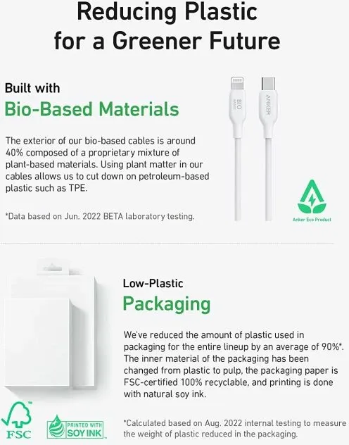 Kabllo Anker 541 BIO USB-C në Lightning 1.8m, deri 100W, e zezë - 6