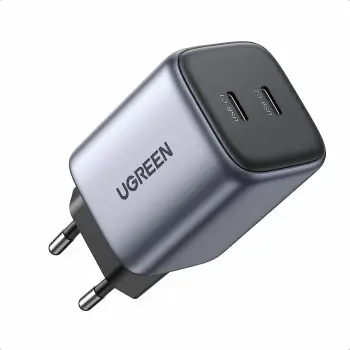 Karikues USB-C UGREEN Nexode 45W GaN II PD 3.0, 2x USB-C, gri