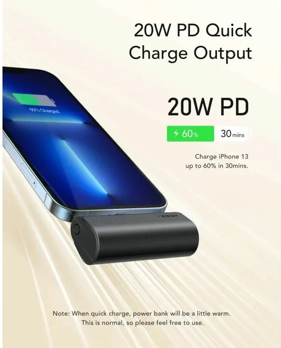 Powerbank VEGER PlugON W0556P 5000 mAh 20W PD me konektor Lightning, e zezë - 7
