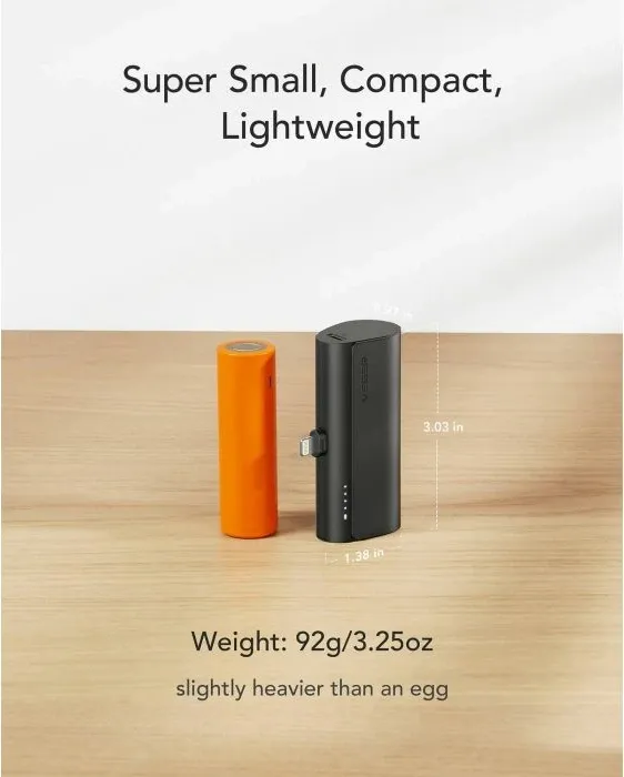 Powerbank VEGER PlugON W0556P 5000 mAh 20W PD me konektor Lightning, e zezë - 8