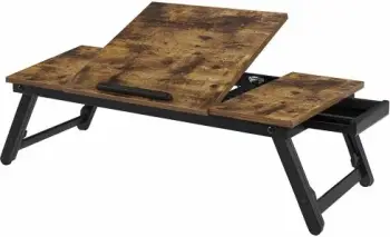 Tavolinë laptopi SONGMICS LLD110B01, me sirtar, e palosshme, me kënd të rregullueshëm (5 pozicione), për laptop deri 14.3\", 71x35x23 cm, kafe e errët rustike
