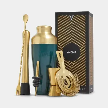 Set koktejsh VONSHEF Parisian 1000445, shaker 550 ml, 6 copë, jeshile/ari