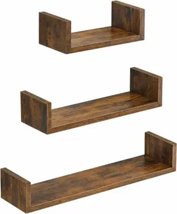 Set rafte muri fluturuese VASAGLE SONGMICS LWS066T01, U-shape, 15×30/45/60×10 cm, 3 copë, vintage brown