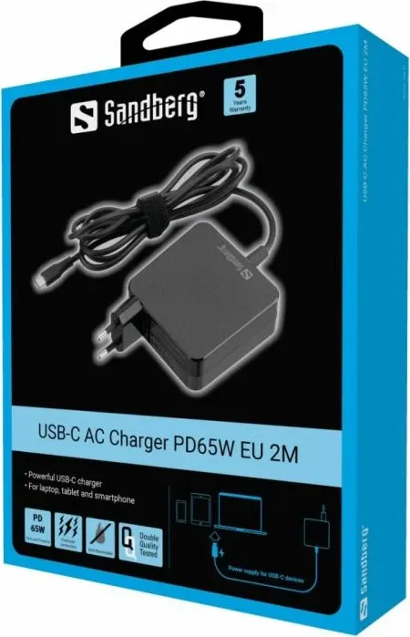 Karikues USB-C SANDBERG 135-79 PD 65W, kabllo 2 m, EU, i zi - 3