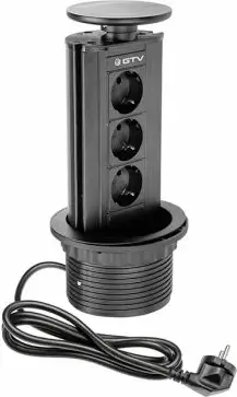 Prizë e inkorporume (recessed) GTV AE-BPW3GS-20, 3x 230V, Ø100mm, kabllo 1.5m, IP20, e zezë