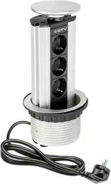 Prizë e integrume GTV AE-BPW3GS-80, 3x 230V Schuko, Ø100mm, kabllo 1.5m, e argjendtë