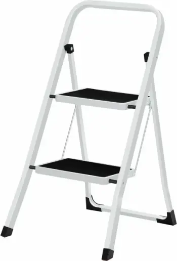 Shkallë palosëse me 2 shkallë SONGMICS GSL12WT, kapacitet 150 kg, çelik, TÜV EN14183, bardhë/zezë