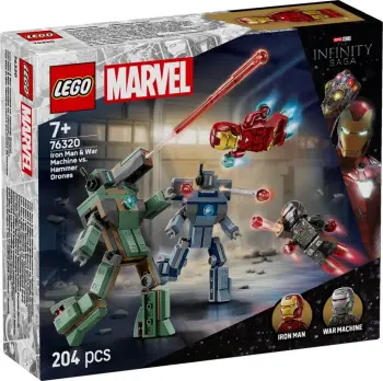 Set LEGO Marvel 76320 Iron Man & War Machine kundër Hammer Drones, 204 pjesë