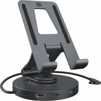 Mbajtëse rrotulluese/dock për tablet dhe celular ICYBOX IB-TH100-DK deri 11\", USB-C, HDMI 2.0 4K@60Hz, e zezë antracit