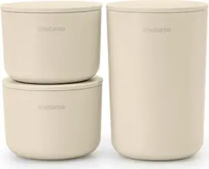 Set kavanozash banjoje Brabantia ReNew 223501, të stivueshëm me kapak, bezhë, set 3 copë