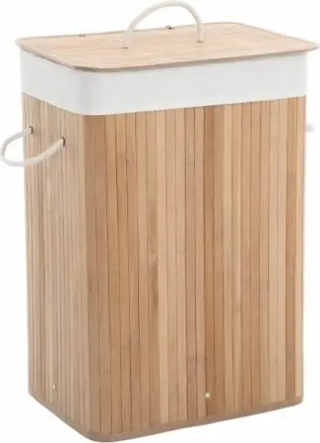 Shportë rrobash SONGMICS LCB10Y, 72L, 40 x 30 x 60 cm, bambu me kapak, me qese të heqshme e të lahet, natyral, 1 copë