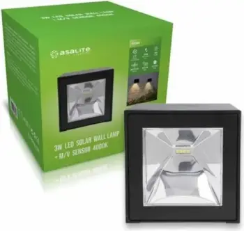 Llambë muri solare LED Asalite ASAL0283 3W 200 lm 4000K IP44 me sensor microwave 100x100 mm, e zezë, 1 copë